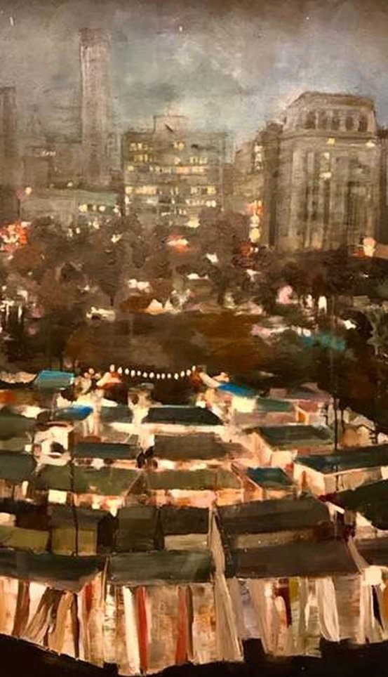 Mercato notturno Union Square NYC - 150x100 - olio pastelli su tela